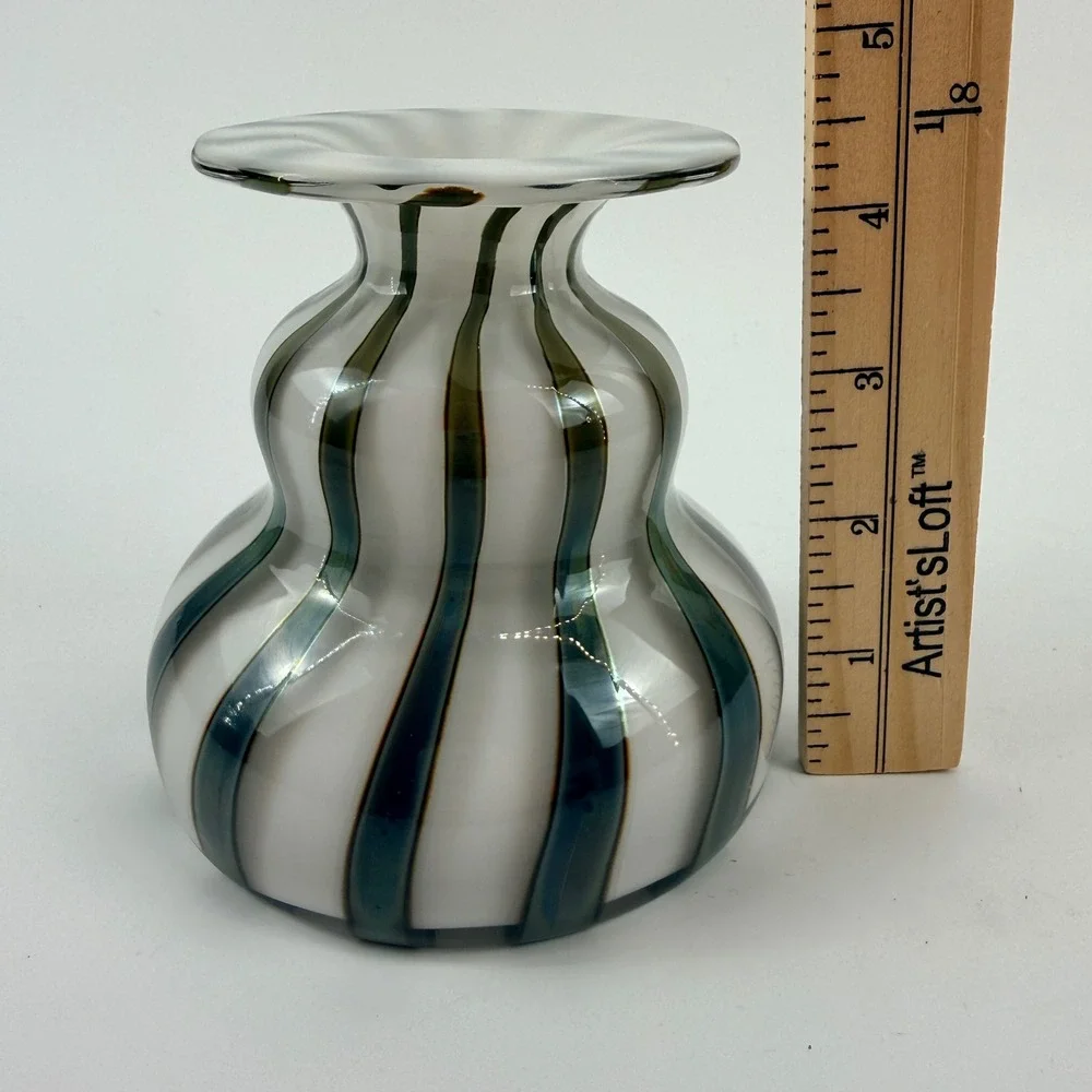 Vintage Iittala Nuutajarvi Markku Salo Striped Art Glass Vase Signed Finland